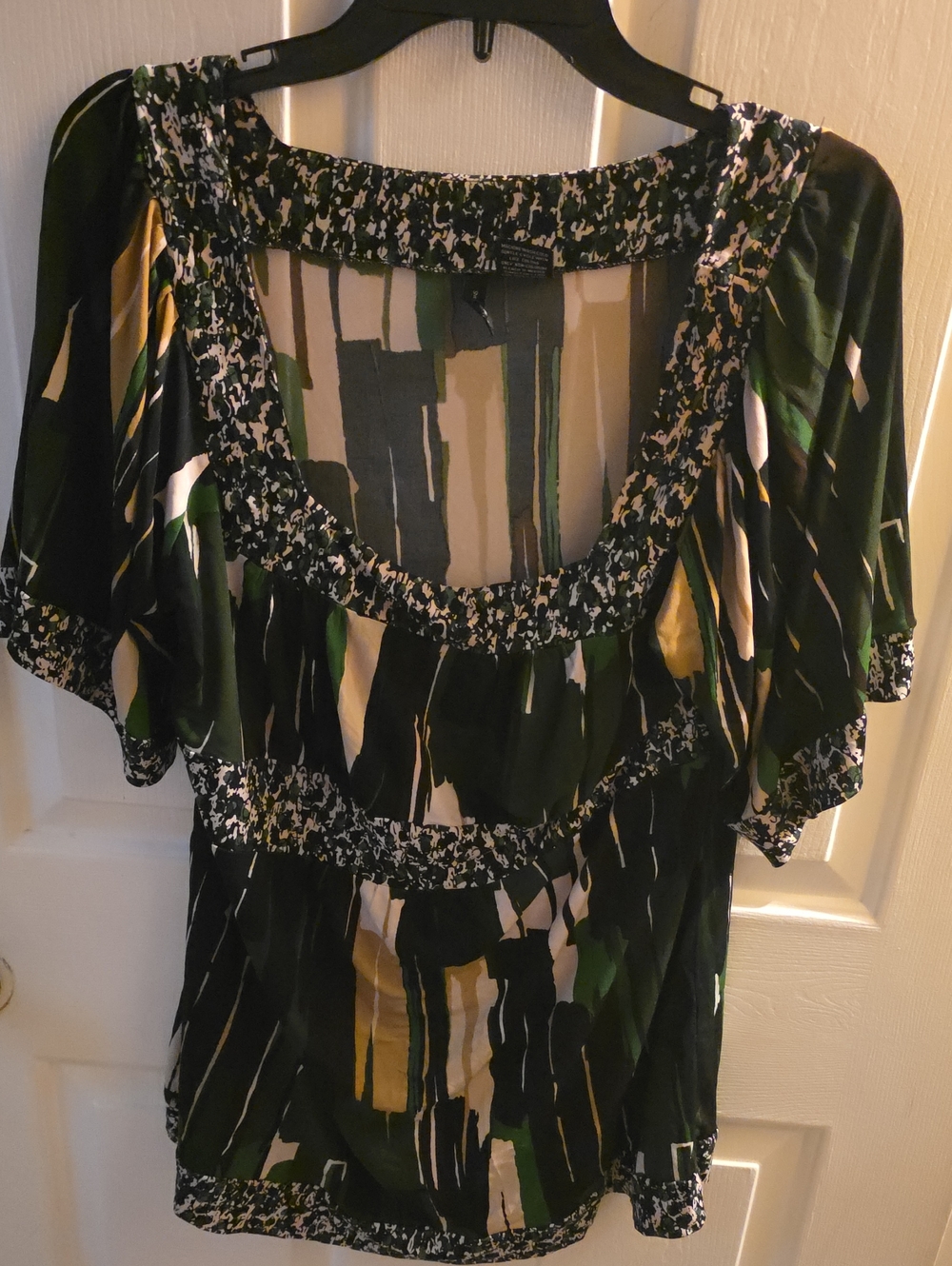 new directions Green, Cream & Gold Abstract Short-Sleeve Blouse